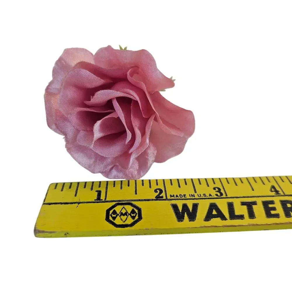 Pink Satin Open Rose Stems Artificial Flowers Wedding Craft 2.5